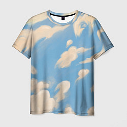 Футболка мужская Рисунок голубого неба с облаками маслом, цвет: 3D-принт