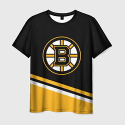 Футболка мужская Бостон Брюинз, Boston Bruins Диагональные полосы, цвет: 3D-принт