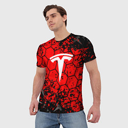 Футболка мужская Tesla Logo соты, цвет: 3D-принт — фото 2