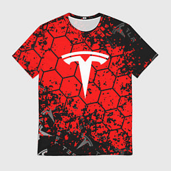 Футболка мужская Tesla Logo соты, цвет: 3D-принт