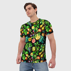 Футболка мужская Сочные фрукты - персик, груша, слива, ананас, цвет: 3D-принт — фото 2