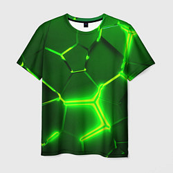 Футболка мужская 3D ПЛИТЫ НЕОН NEON GREEN HEXAGON РАЗЛОМ, цвет: 3D-принт