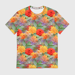 Футболка мужская Желтые и красные садовые цветы, цвет: 3D-принт