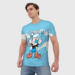 Футболка мужская Cuphead синяя чашечка, цвет: 3D-принт — фото 2