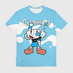 Футболка мужская Cuphead синяя чашечка, цвет: 3D-принт