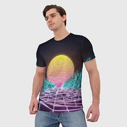 Футболка мужская Vaporwave Закат солнца в горах Neon, цвет: 3D-принт — фото 2