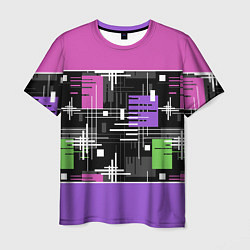 Футболка мужская Розово-фиолетовый геометрические фигуры и полосы, цвет: 3D-принт