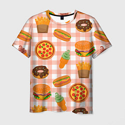 Футболка мужская PIZZA DONUT BURGER FRIES ICE CREAM pattern, цвет: 3D-принт