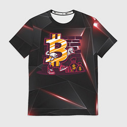 Футболка мужская Биткоин на фоне стены Bitcoin, цвет: 3D-принт