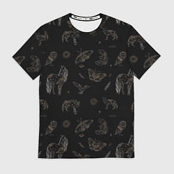 Футболка мужская Мистические животные волк птица бабочка лошадь, цвет: 3D-принт