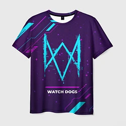 Футболка мужская Символ Watch Dogs в неоновых цветах на темном фоне, цвет: 3D-принт