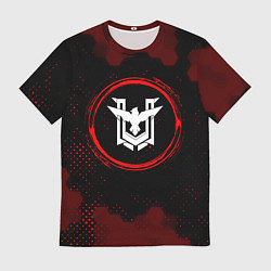 Футболка мужская Символ Free Fire и краска вокруг на темном фоне, цвет: 3D-принт