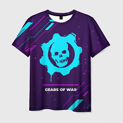 Футболка мужская Символ Gears of War в неоновых цветах на темном фо, цвет: 3D-принт