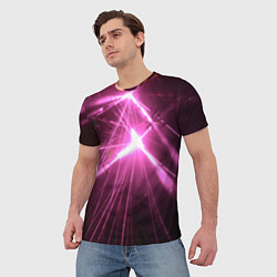 Футболка мужская Неоновые лазеры во тьме - Розовый, цвет: 3D-принт — фото 2