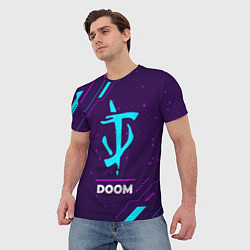 Футболка мужская Символ Doom в неоновых цветах на темном фоне, цвет: 3D-принт — фото 2