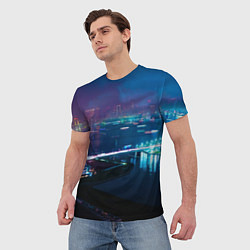 Футболка мужская Неоновый город и мост - Синий, цвет: 3D-принт — фото 2