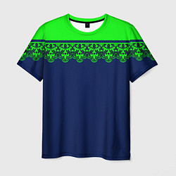 Футболка мужская Green Lace Зеленое кружево на темном синем фоне, цвет: 3D-принт