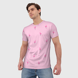 Футболка мужская Фламинго на розовом фоне, цвет: 3D-принт — фото 2