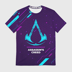 Футболка мужская Символ Assassins Creed в неоновых цветах на темном, цвет: 3D-принт