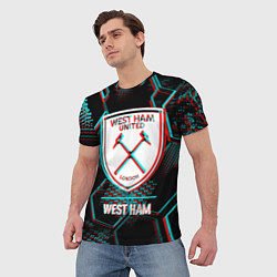 Футболка мужская West Ham FC в стиле Glitch на темном фоне, цвет: 3D-принт — фото 2