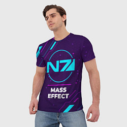 Футболка мужская Символ Mass Effect в неоновых цветах на темном фон, цвет: 3D-принт — фото 2