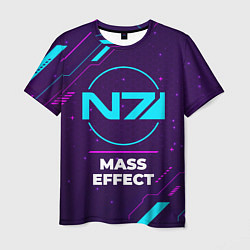 Футболка мужская Символ Mass Effect в неоновых цветах на темном фон, цвет: 3D-принт