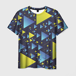 Футболка мужская Абстракция Из Жёлтых и Синих Треугольников На Тёмн, цвет: 3D-принт