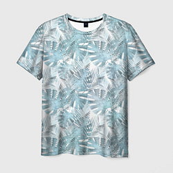 Футболка мужская Голубые листья пальмы на белом, цвет: 3D-принт