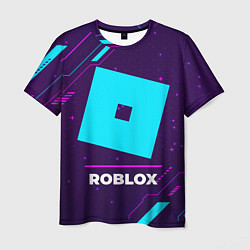Футболка мужская Символ Roblox в неоновых цветах на темном фоне, цвет: 3D-принт