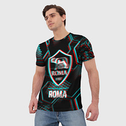 Футболка мужская Roma FC в стиле Glitch на темном фоне, цвет: 3D-принт — фото 2