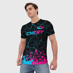 Футболка мужская Chery - neon gradient: символ сверху, цвет: 3D-принт — фото 2