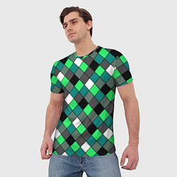 Футболка мужская Геометрический узор в зеленых и черный тонах, цвет: 3D-принт — фото 2