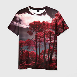 Футболка мужская Абстрактные красные деревья и облака, цвет: 3D-принт
