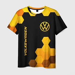 Футболка мужская Volkswagen - gold gradient: символ и надпись верти, цвет: 3D-принт