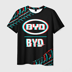 Футболка мужская Значок BYD в стиле glitch на темном фоне, цвет: 3D-принт
