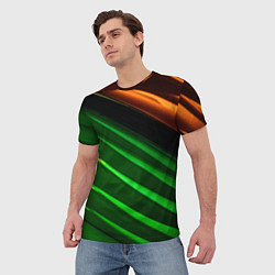 Футболка мужская Абстрактные зелёные и оранжевые поверхности, цвет: 3D-принт — фото 2