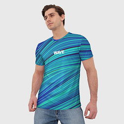 Футболка мужская Абстрактные волны Wave - бирюзовые, цвет: 3D-принт — фото 2