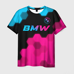 Футболка мужская BMW - neon gradient: символ сверху, цвет: 3D-принт