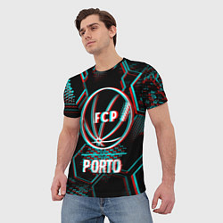Футболка мужская Porto FC в стиле glitch на темном фоне, цвет: 3D-принт — фото 2