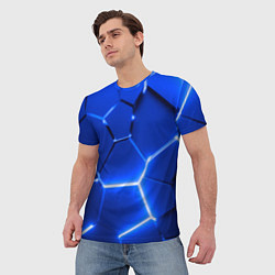 Футболка мужская Синие неоновые геометрические плиты, цвет: 3D-принт — фото 2