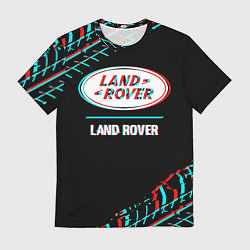 Футболка мужская Значок Land Rover в стиле glitch на темном фоне, цвет: 3D-принт
