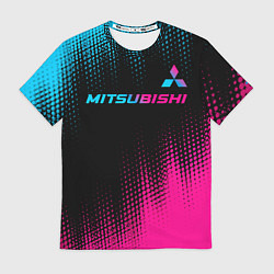 Футболка мужская Mitsubishi - neon gradient: символ сверху, цвет: 3D-принт