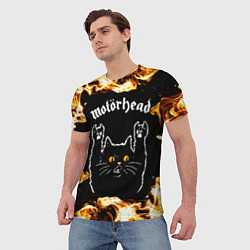 Футболка мужская Motorhead рок кот и огонь, цвет: 3D-принт — фото 2