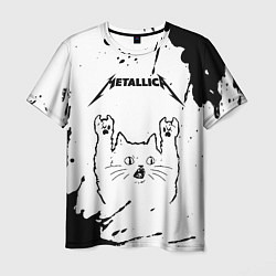 Футболка мужская Metallica рок кот на светлом фоне, цвет: 3D-принт