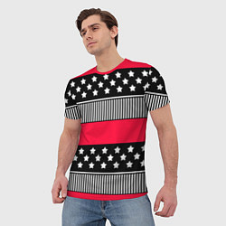 Футболка мужская Red and black pattern with stripes and stars, цвет: 3D-принт — фото 2