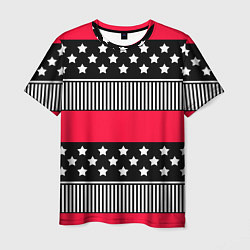 Футболка мужская Red and black pattern with stripes and stars, цвет: 3D-принт