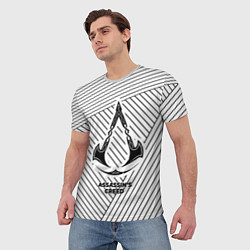 Футболка мужская Символ Assassins Creed на светлом фоне с полосами, цвет: 3D-принт — фото 2
