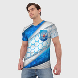 Футболка мужская Синий герб России на объемном фоне, цвет: 3D-принт — фото 2