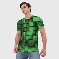 Футболка мужская Киберпанк броня - Зелёный металлические кубы, цвет: 3D-принт — фото 2