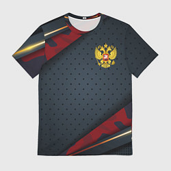 Футболка мужская Герб России черно-красный камуфляж, цвет: 3D-принт